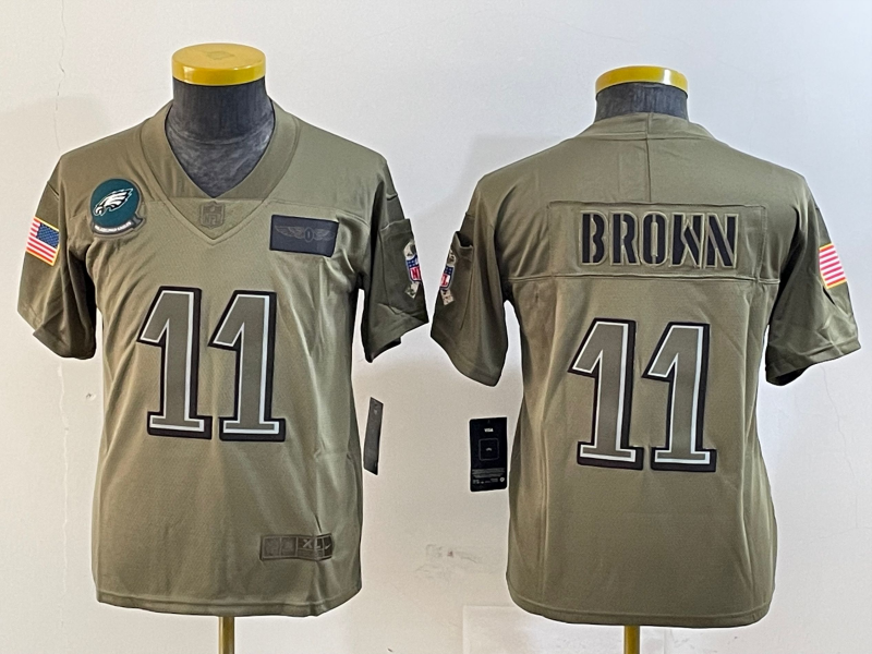 Youth 2025 Philadelphia Eagles #11 Brown green Nike NFL jersey style 5